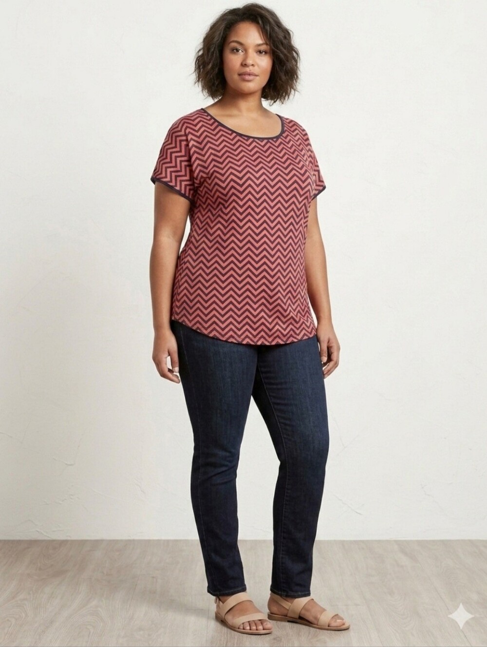 Espresso Tunic Chevron Chiffon Cap Sleeve Women's 1X Retro Office Y2K Casual